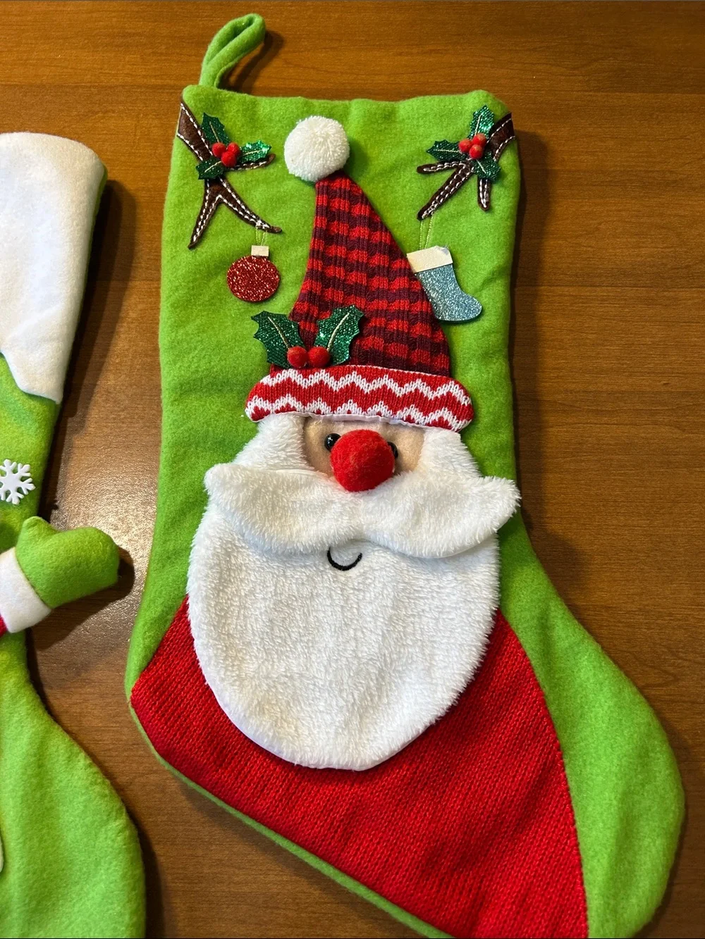 Festive Green Santa Christmas Stockings - Holiday Home Decor